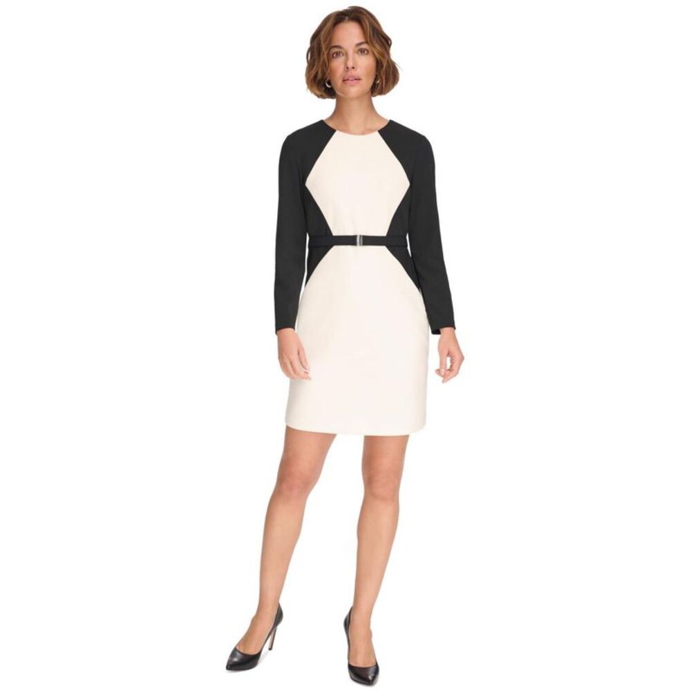 DKNY Womens Colorblocked Shift Dress, Black, 6, DM